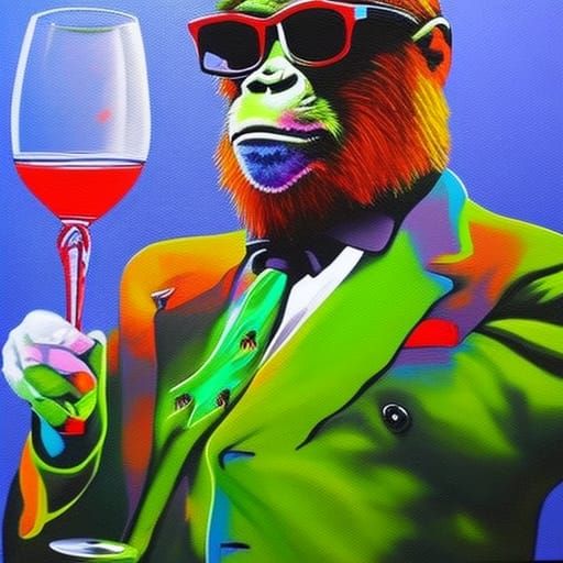 Ape in Suit Drinking Wine: Graffiti Art