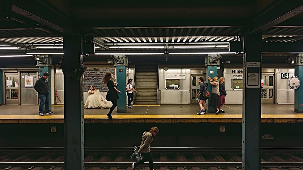 Desperate Young Mother on Subway Tracks, Struggling to Hold ...