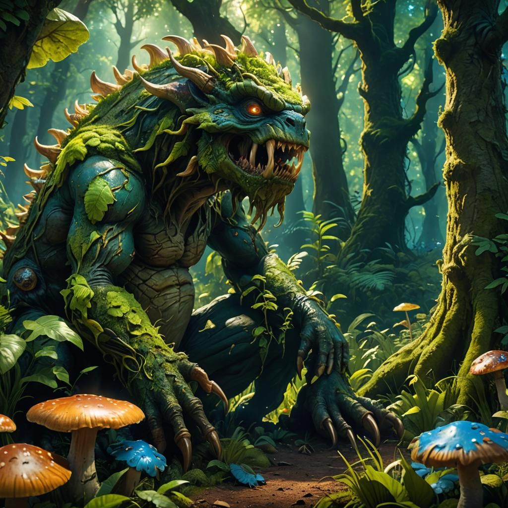 Forest Monster Consumes Lush Forest in Fantasy Art
