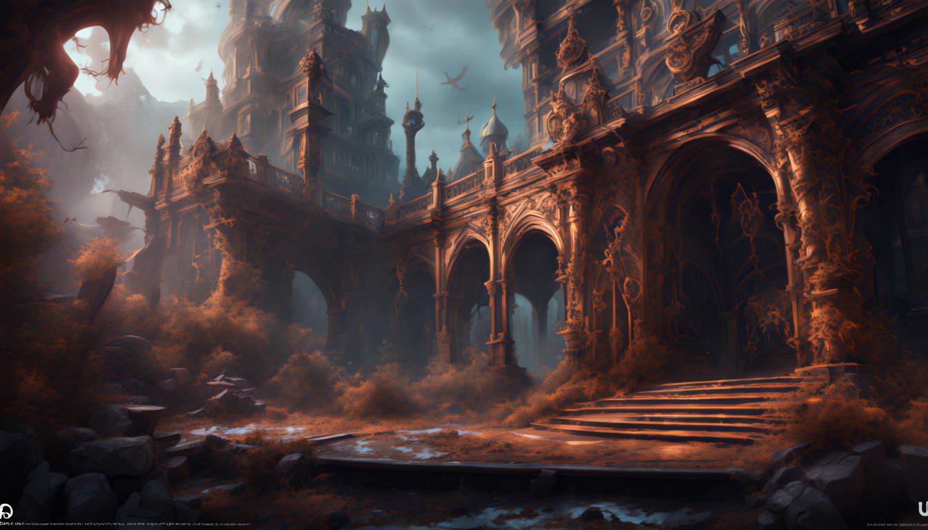 Detailed Fantasy Matte Painting in Deep Color