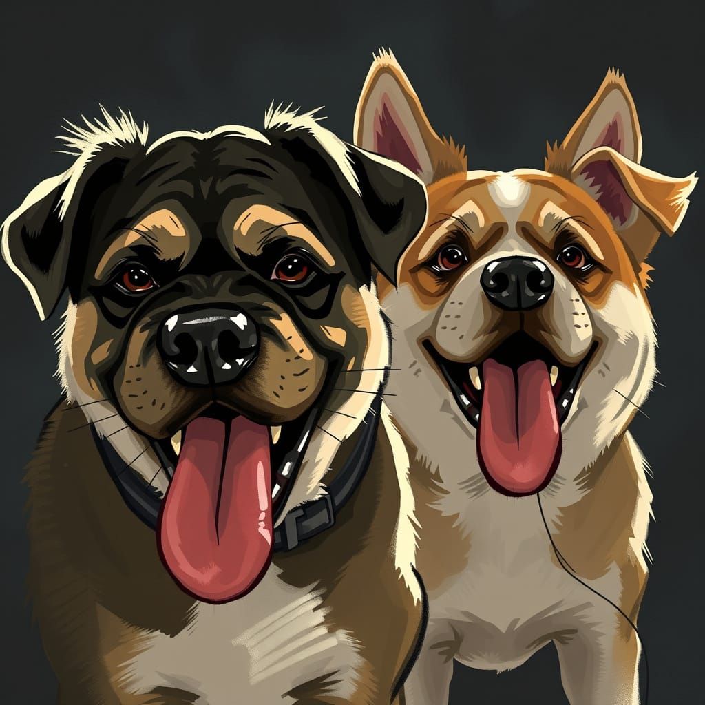 Dogs in Moody, Low-Lit Scenes with Bold Brushstrokes