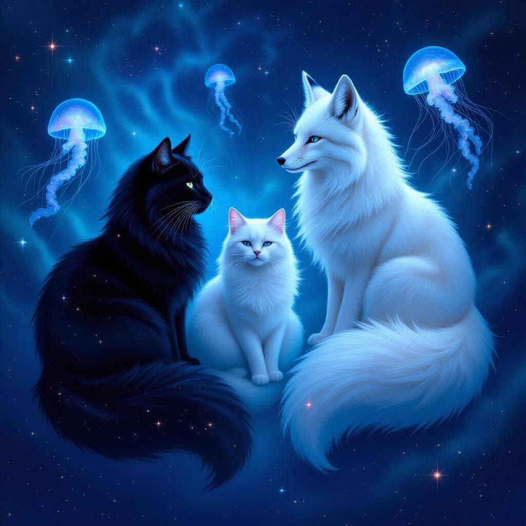 Cosmic Animals in Deep Ocean Surrealism