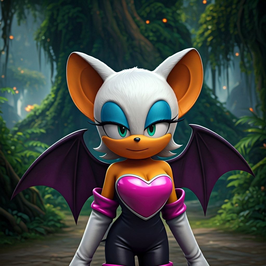Rouge the Bat in Mystical Forest: Detailed Matte Painting