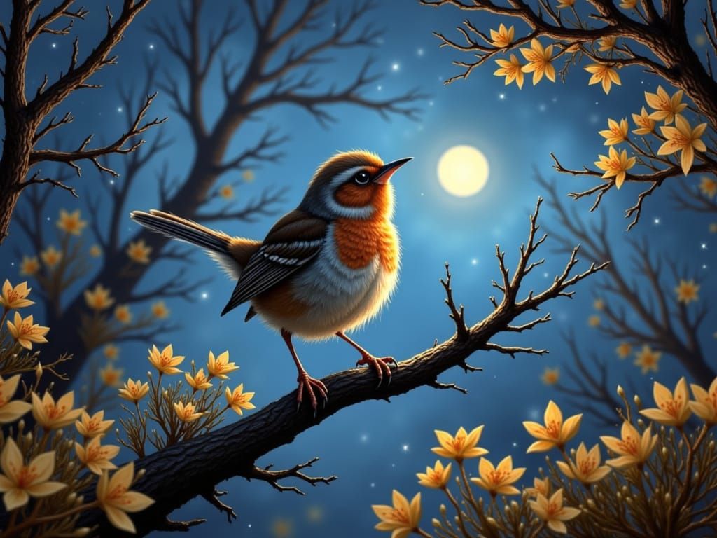 Mystical Wren in Dreamlike Spring Landscape