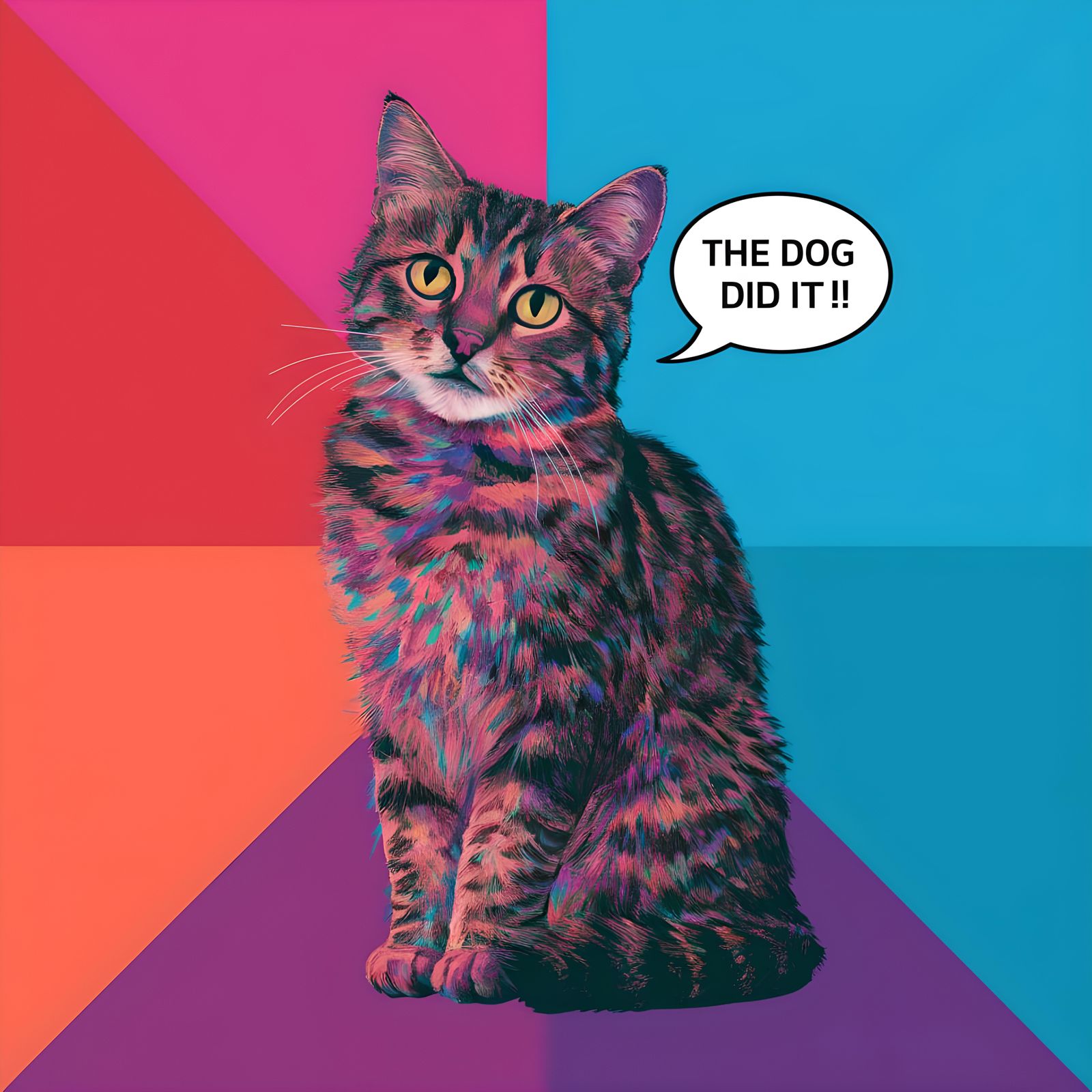 Cat Blaming Dog: Pop Art Digital Print