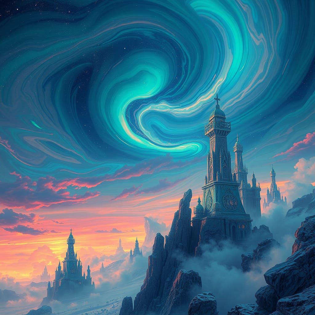 Surreal Dreamscape in Vibrant, Serene Colors