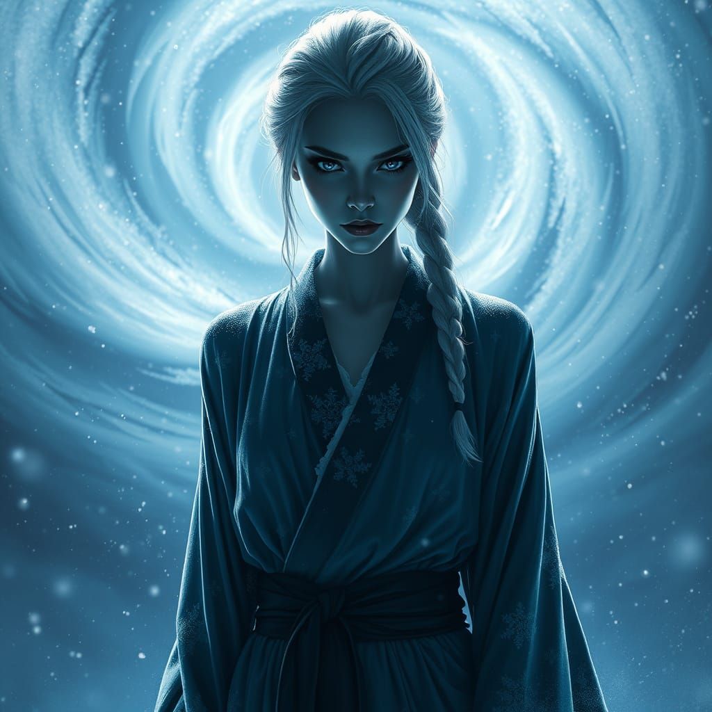 Eerie Yuki Onna Confronts the Viewer in Dark Fantasy Art
