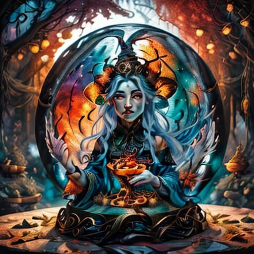 Plant Fairy in Forest Fire as Abstract Oil Painting