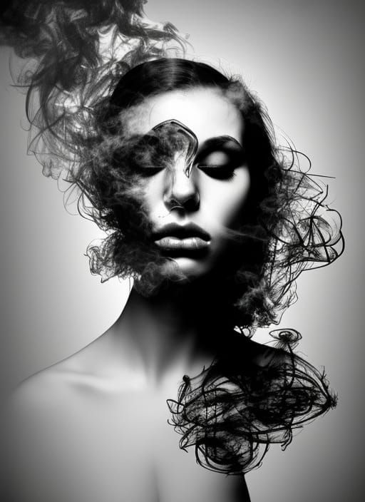 Smoky Double Exposure Portrait in Black and White