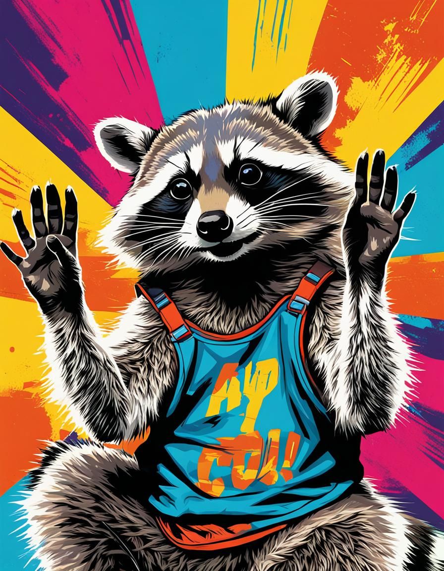 High Fiving Raccoon in Afrofuturist Street Art