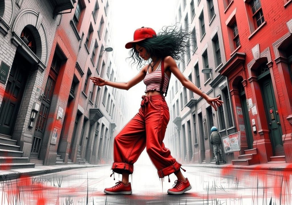Hip Hop Girl Dancing in Urban Fine Art Style