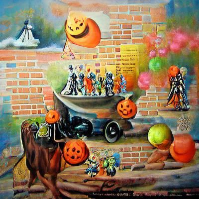 Nostalgic Halloween Trick-or-Treat in Vintage Painting Style
