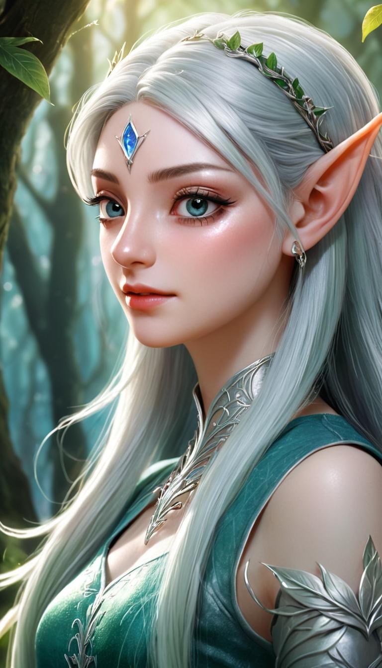 Elegant Elven Woman Portrait in Mystical Forest