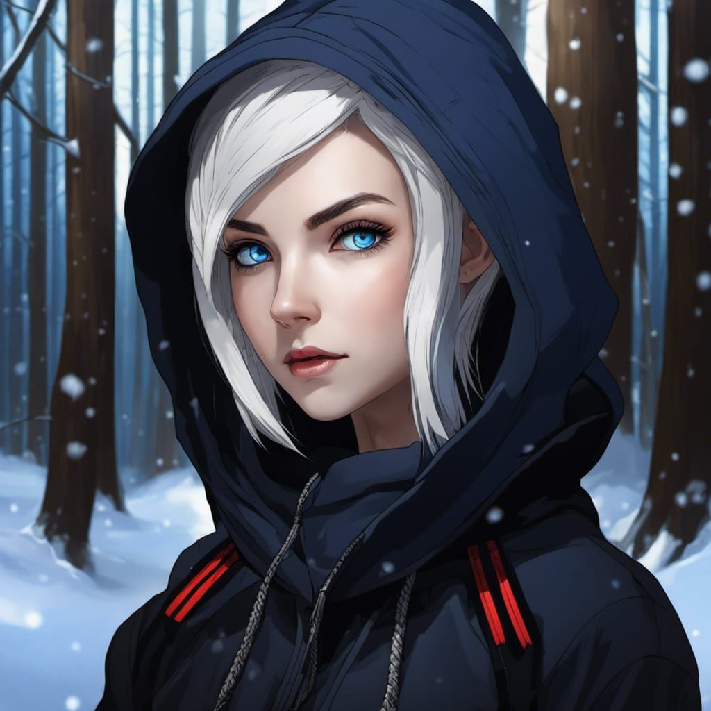 Anime Portrait: Goth Woman in Snowy Forest