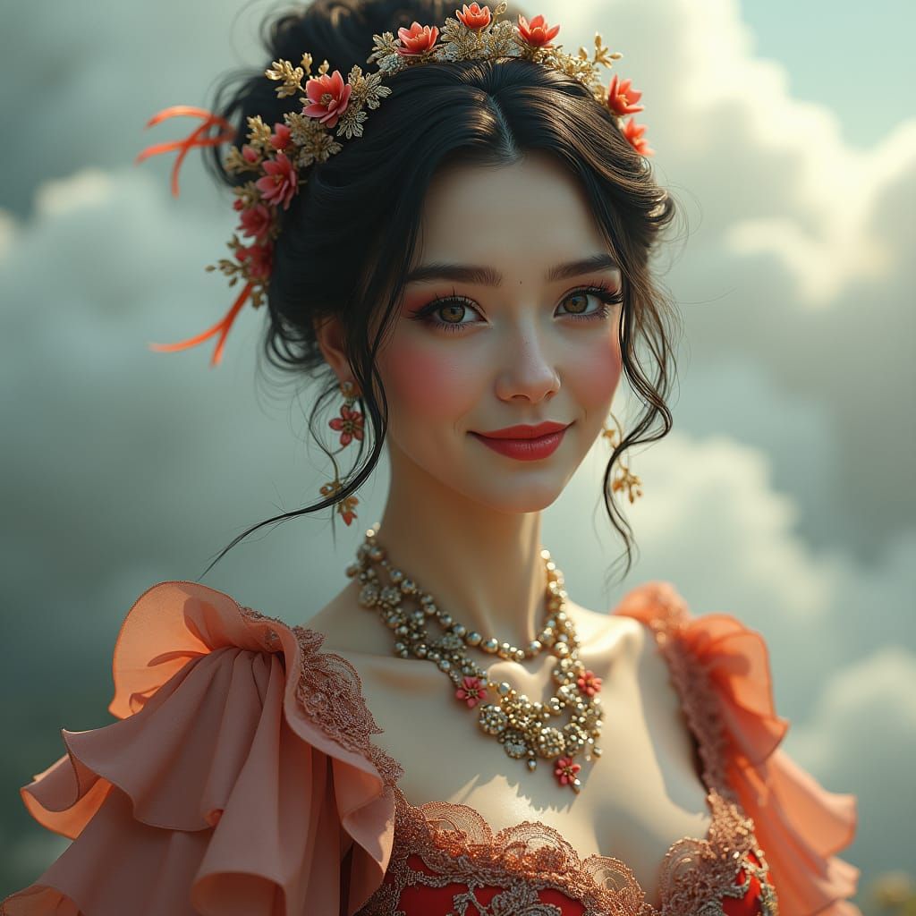 Enchanting Woman with Five Eyes in 1800s Style