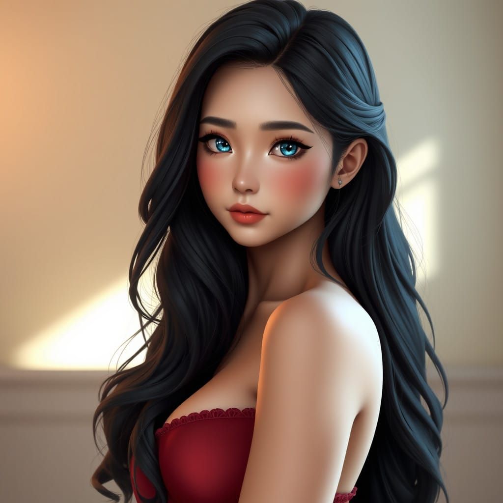 Stunning Anime Woman with Voluptuous Breasts and Vibrant Hai...