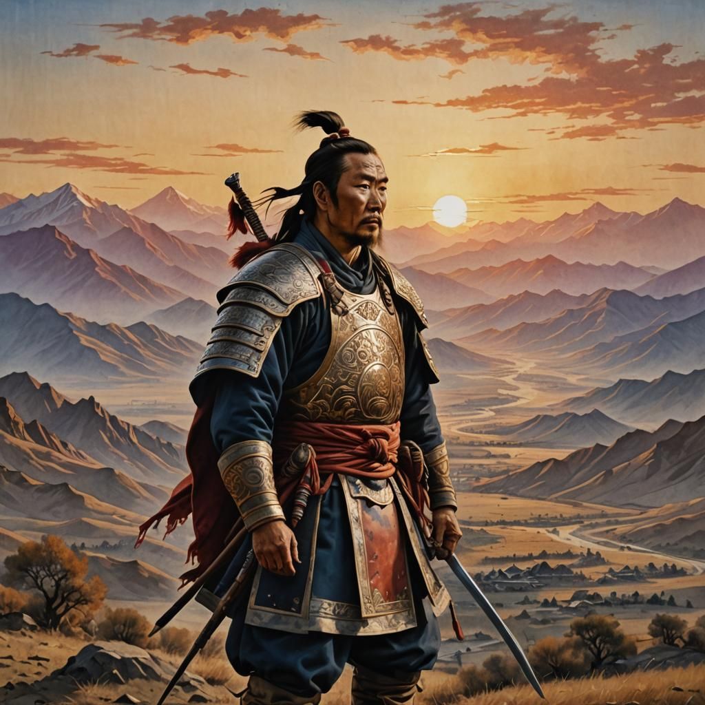 Mongol Warrior at Sunset in Dye-Transfer Print