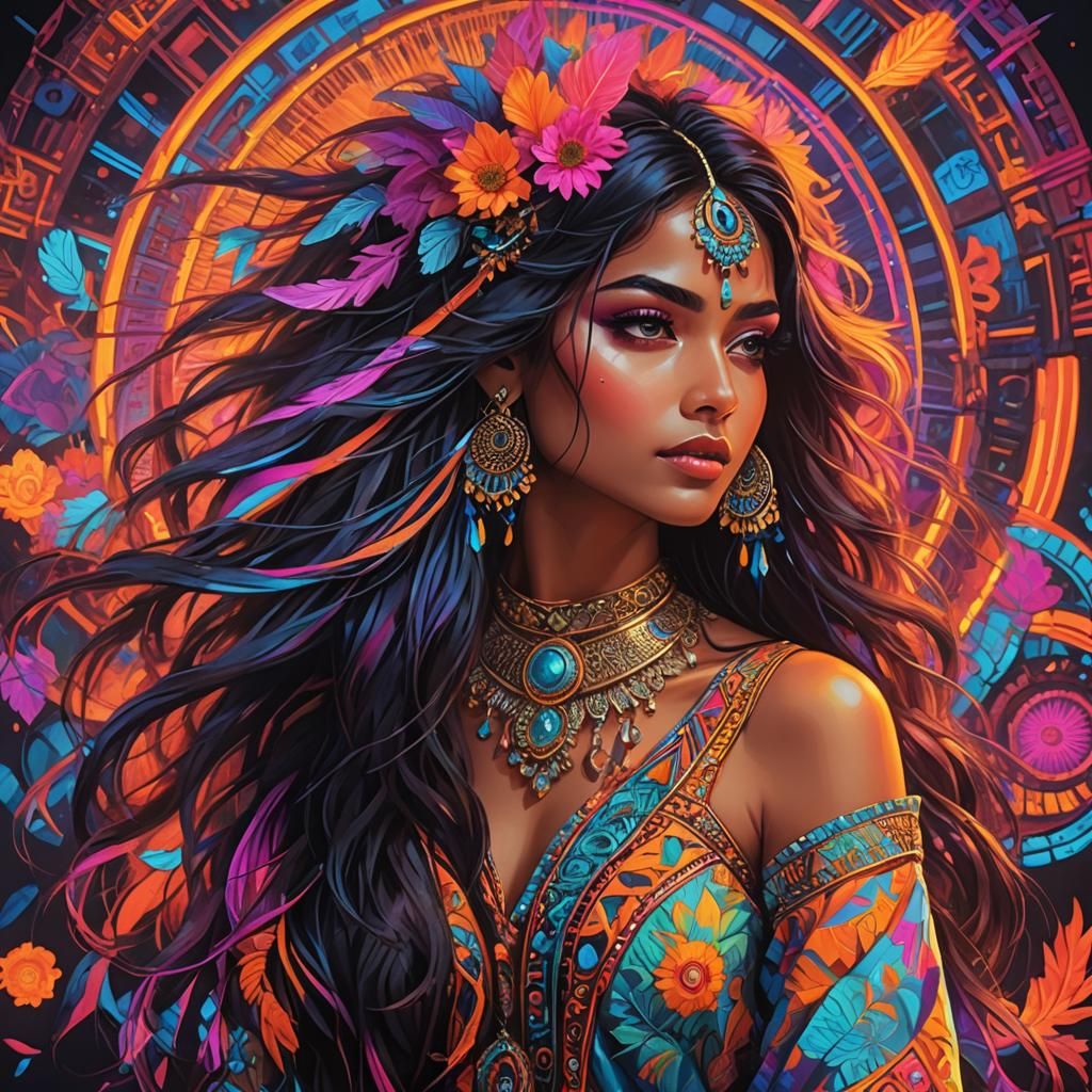 Surreal Indian Girl in Neon Hues