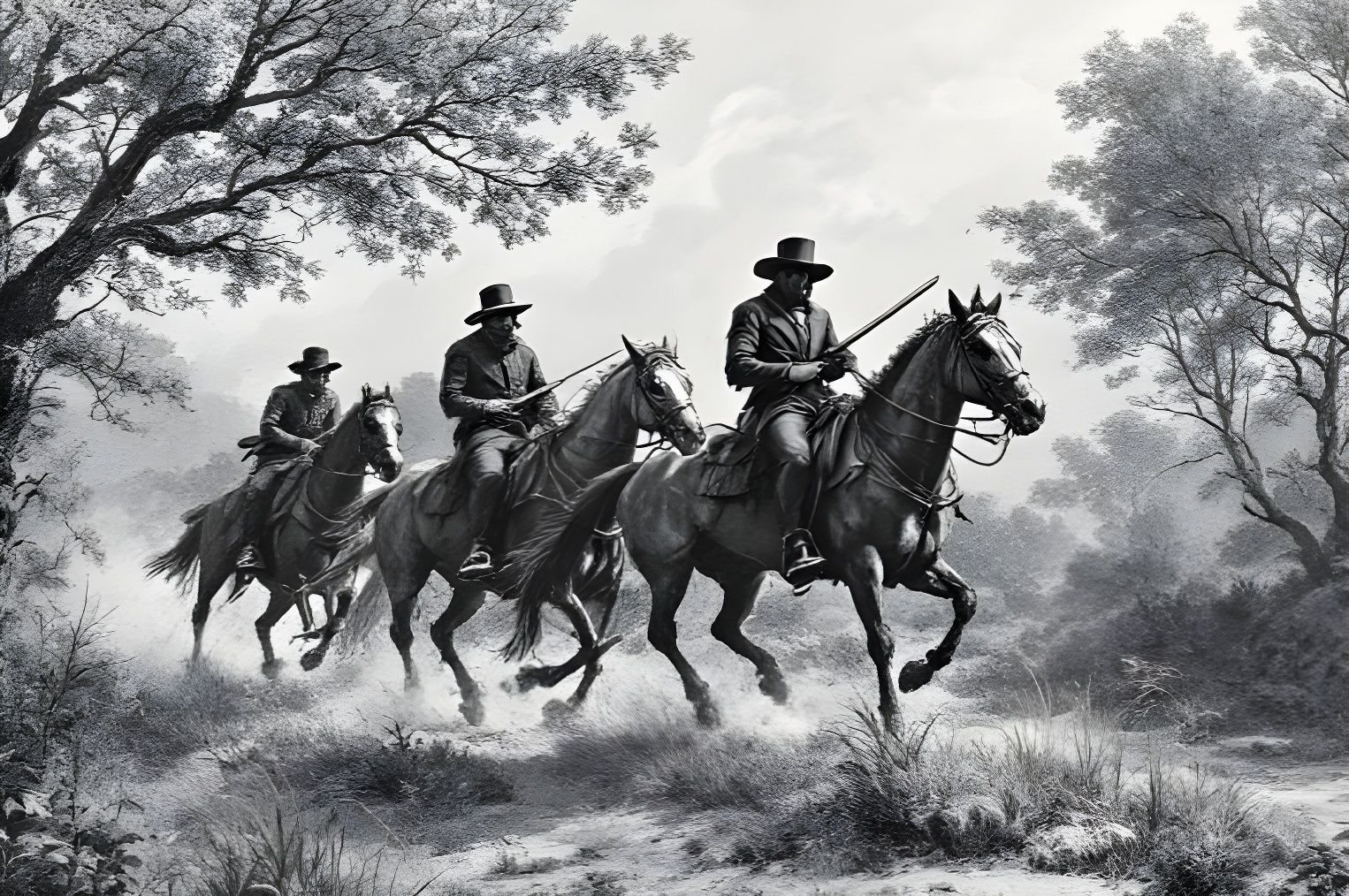 Highwayman Riding with Sword and Pistol