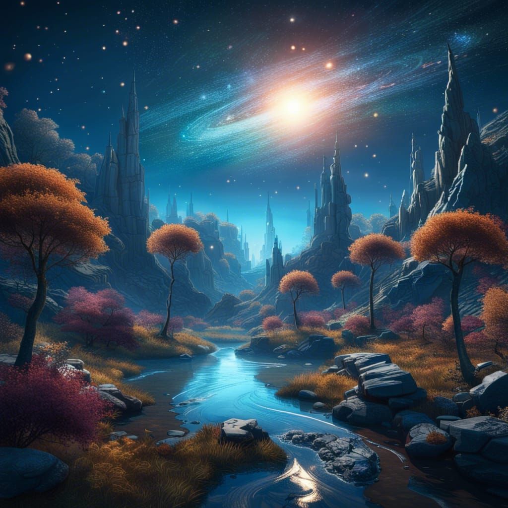 Enchanted Forest Planet in Space: A 3D Render