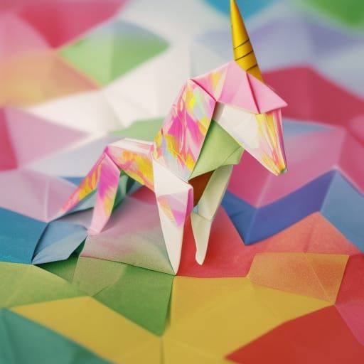Origami Unicorn in a Fantasy Paper World