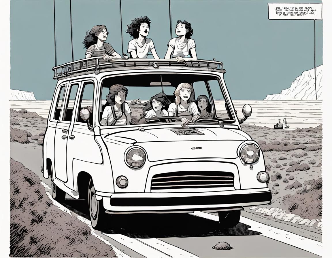 Happy Lesbian Family Road Trip: Comic Illustration
