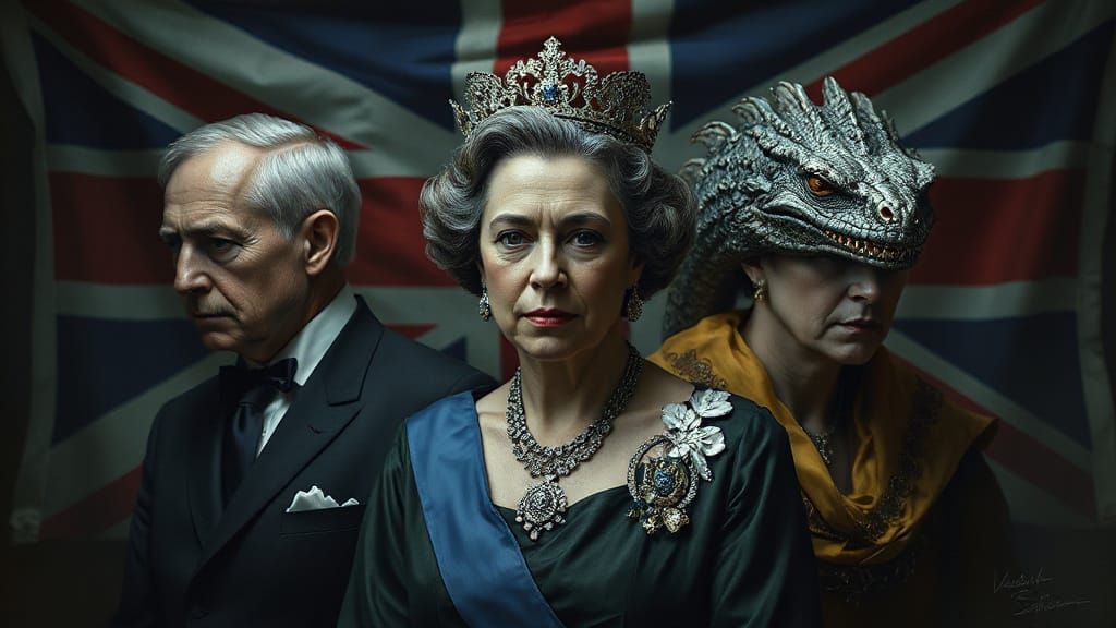 British Royals With Reptilian Features in Dark Fantasy Style