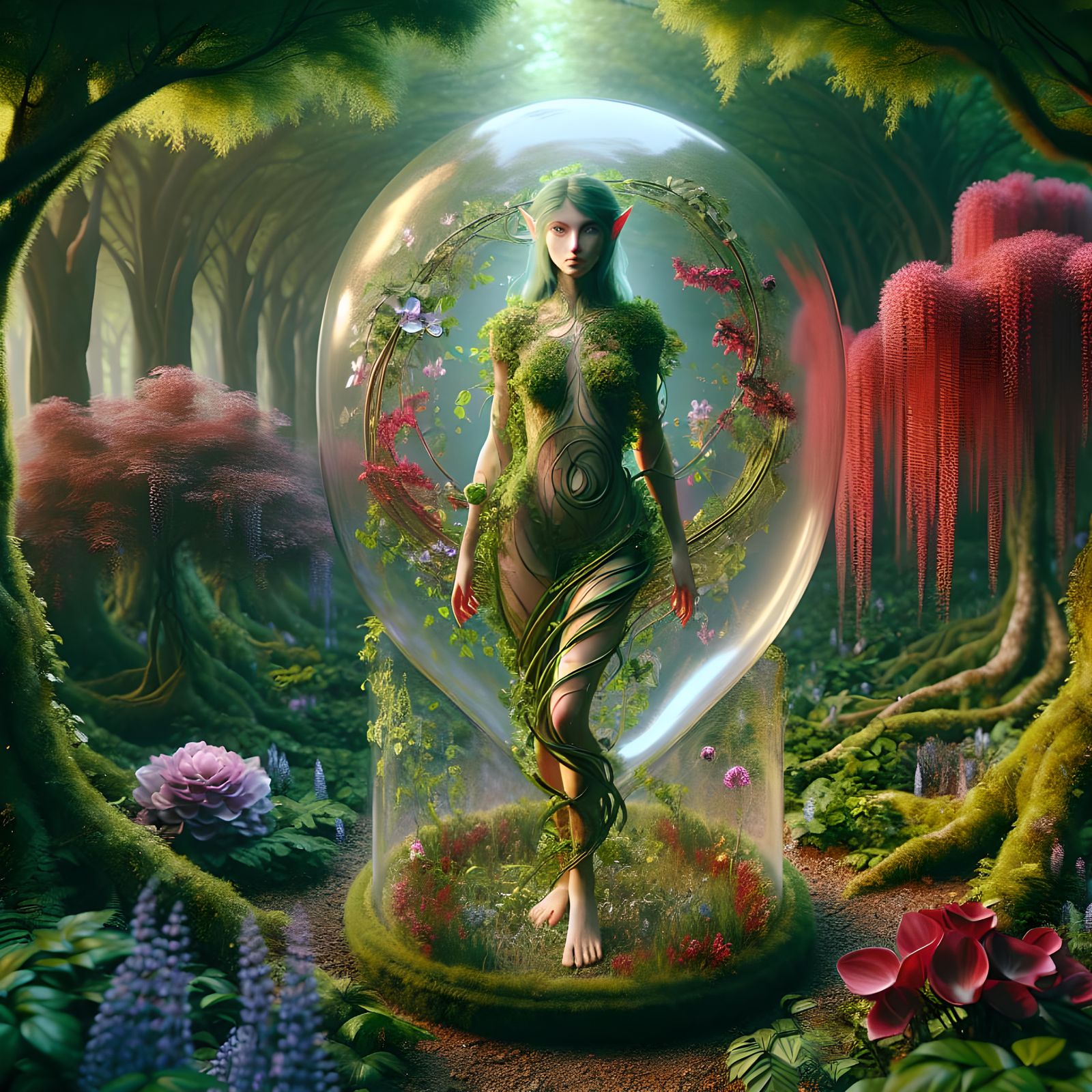 Elven Goddess in Mystical Grove Terrarium