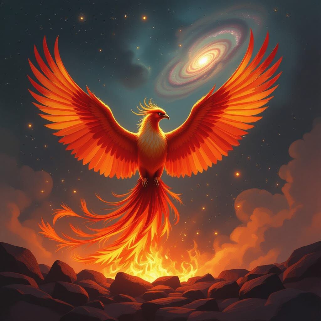 Majestic Phoenix Erupts from Embers in Cosmic Nebula