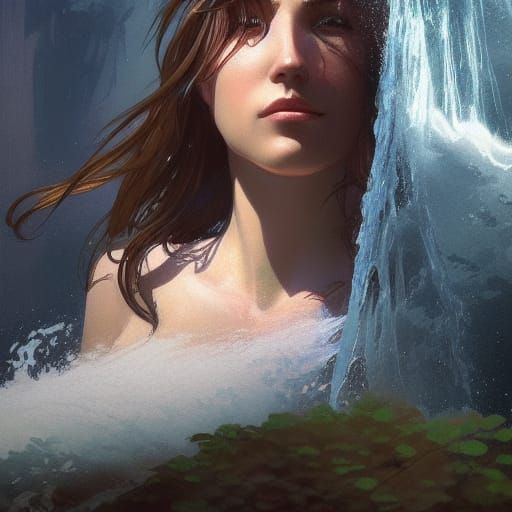 Woman in Waterfall: Hyperdetailed Splash Art Portrait