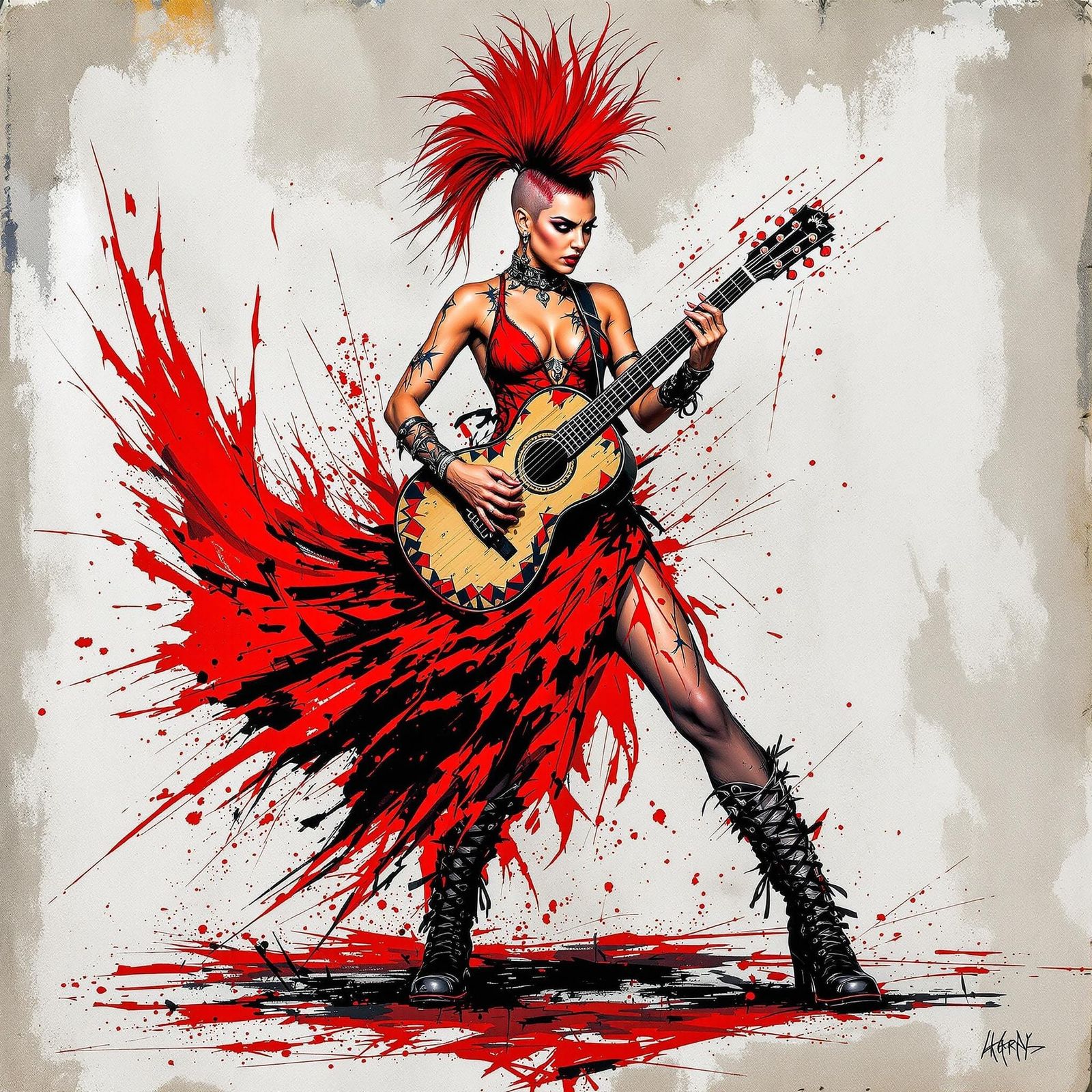 Fierce Flamenco Punk Dancer in Combat Boots