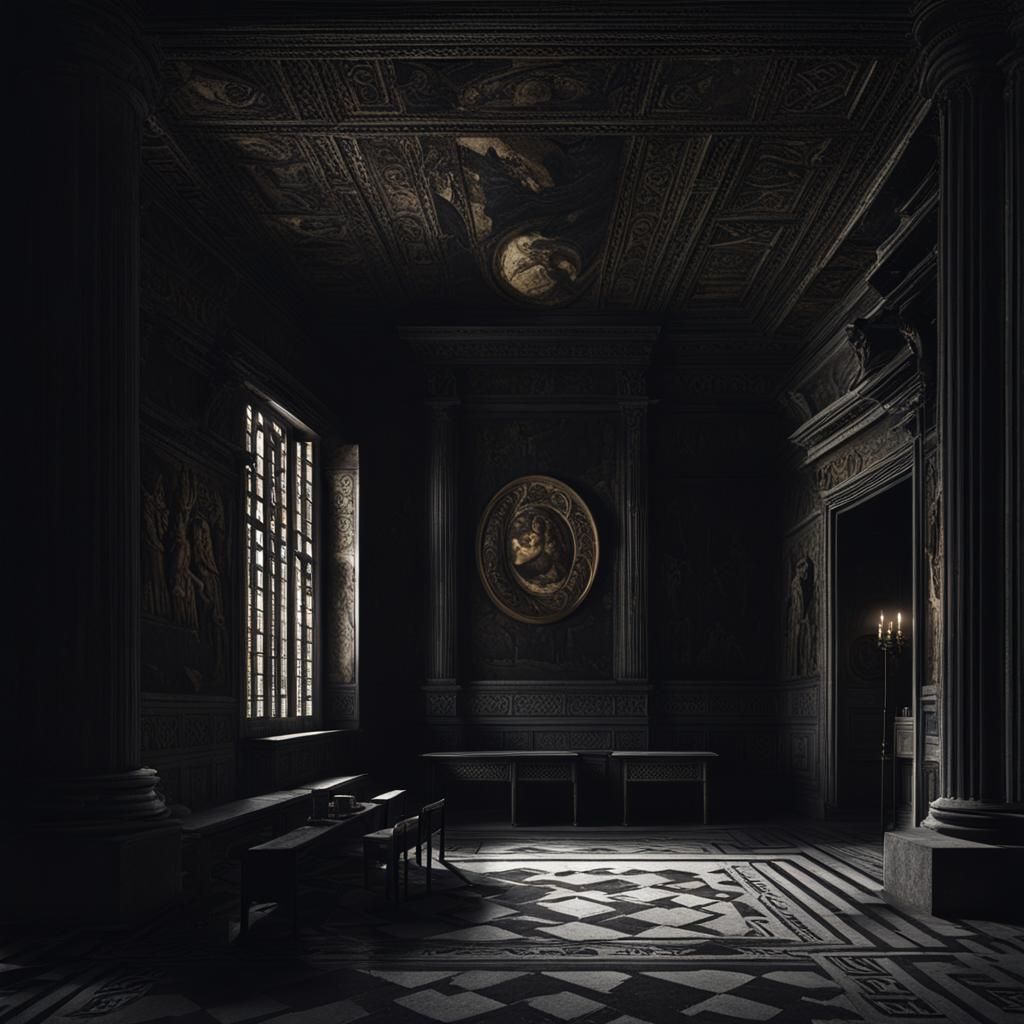 Dark Interior of Greek Architecture