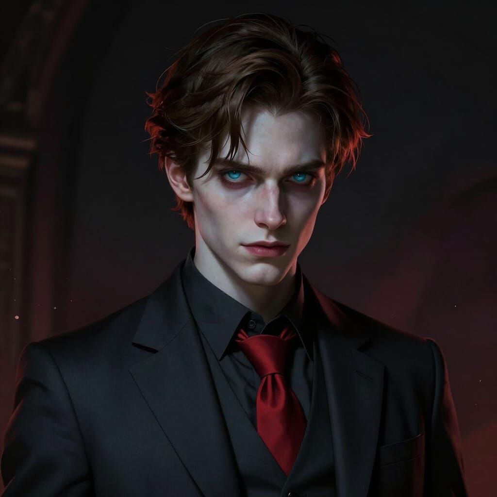 Mysterious Man in Dark Suit with Red Tie