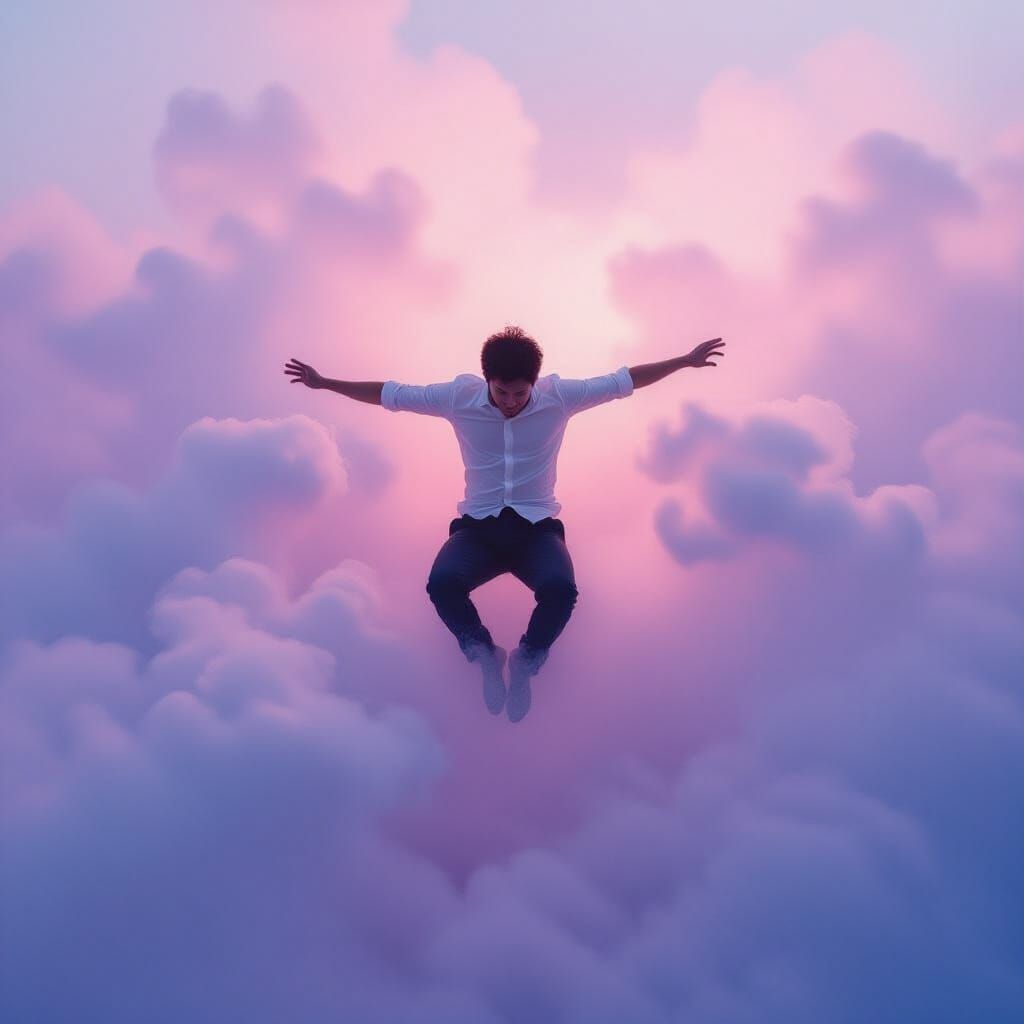 Man Diving into Pastel Liquid: Dreamy Abstract Photo