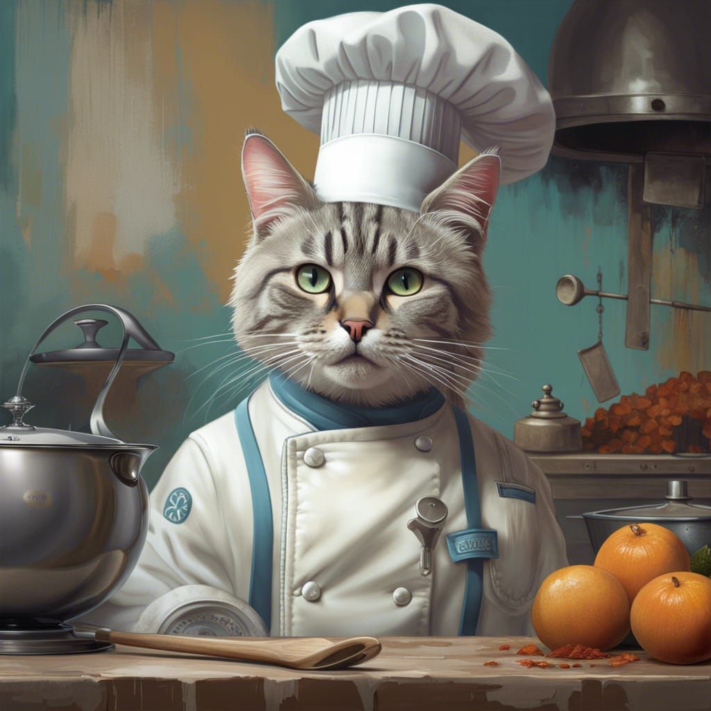 Chef Cat Portrait in Detailed Digital Art