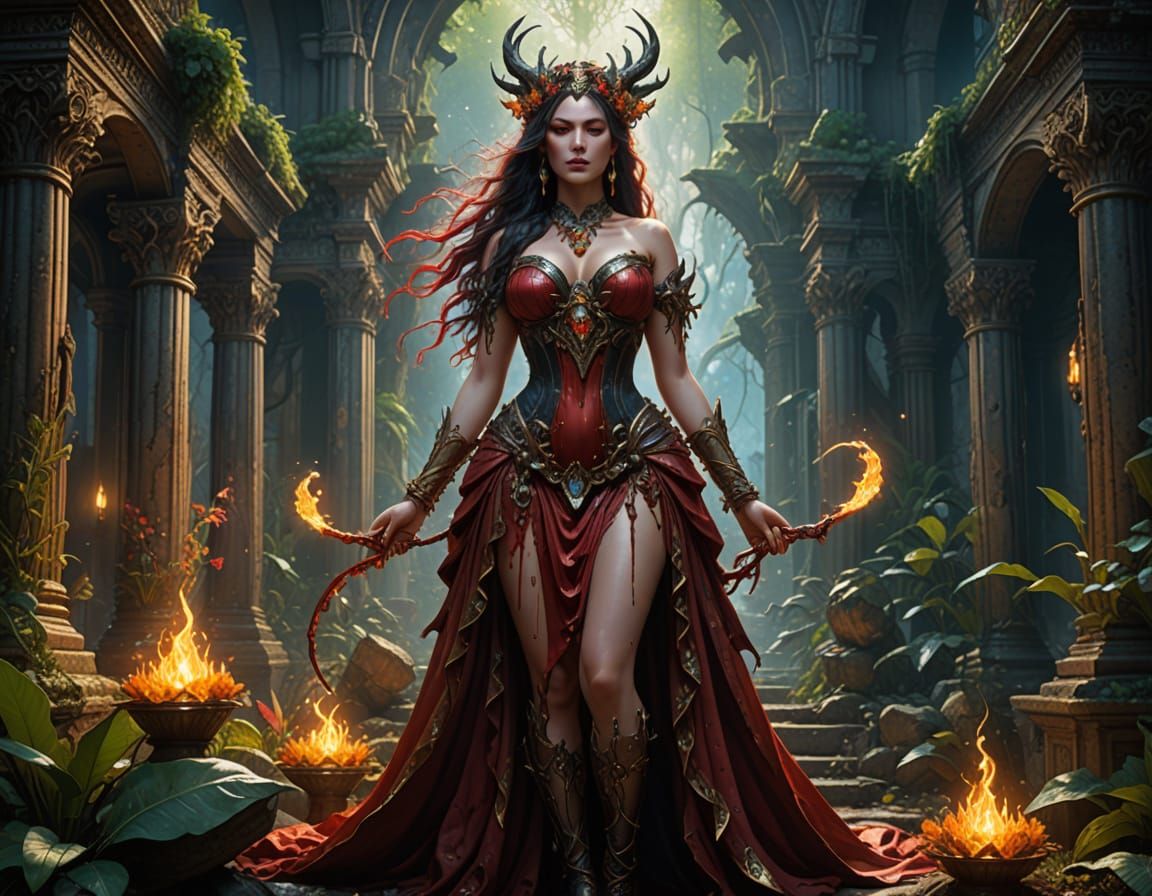 Sensual Demonic Goddess Lilith Reigns in Ruins