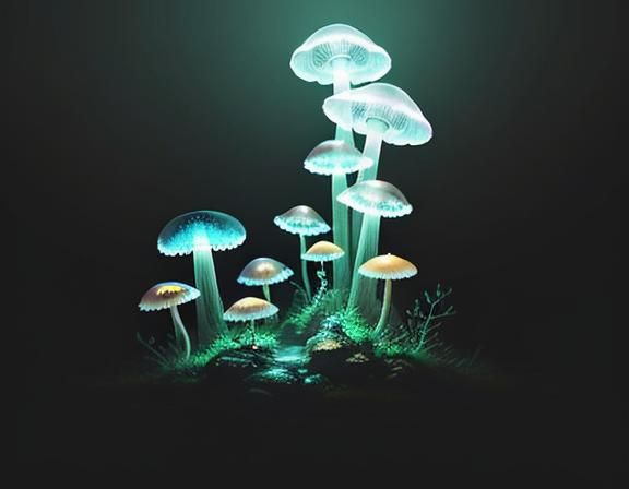 Jellyfish and Toadstools in Mystical Forest