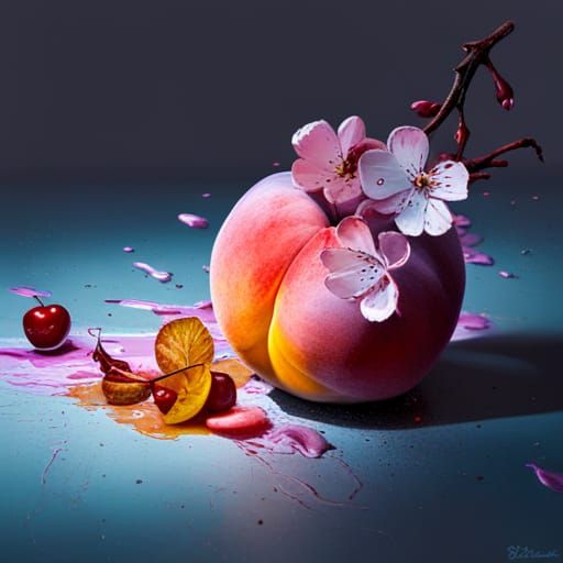Peach with Cherry Blossoms Graffiti Art