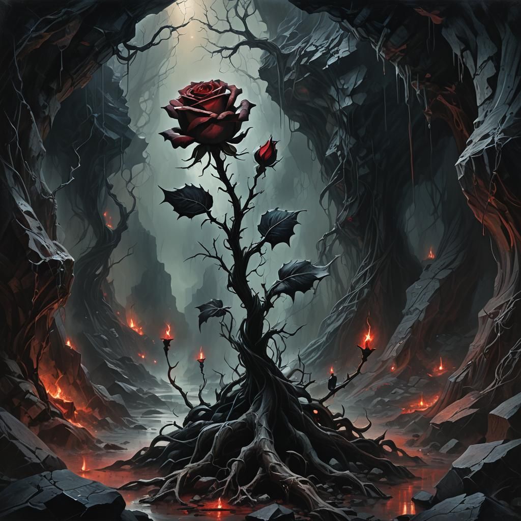 Eerie Crystal Rose in Dark Fantasy Oil Painting