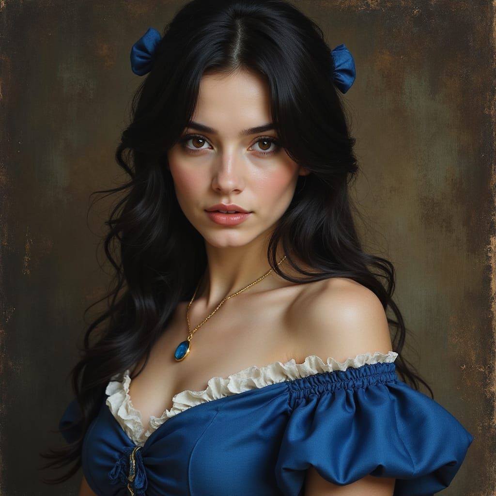 Portrait of Alluring Woman in Sapphire Dress
