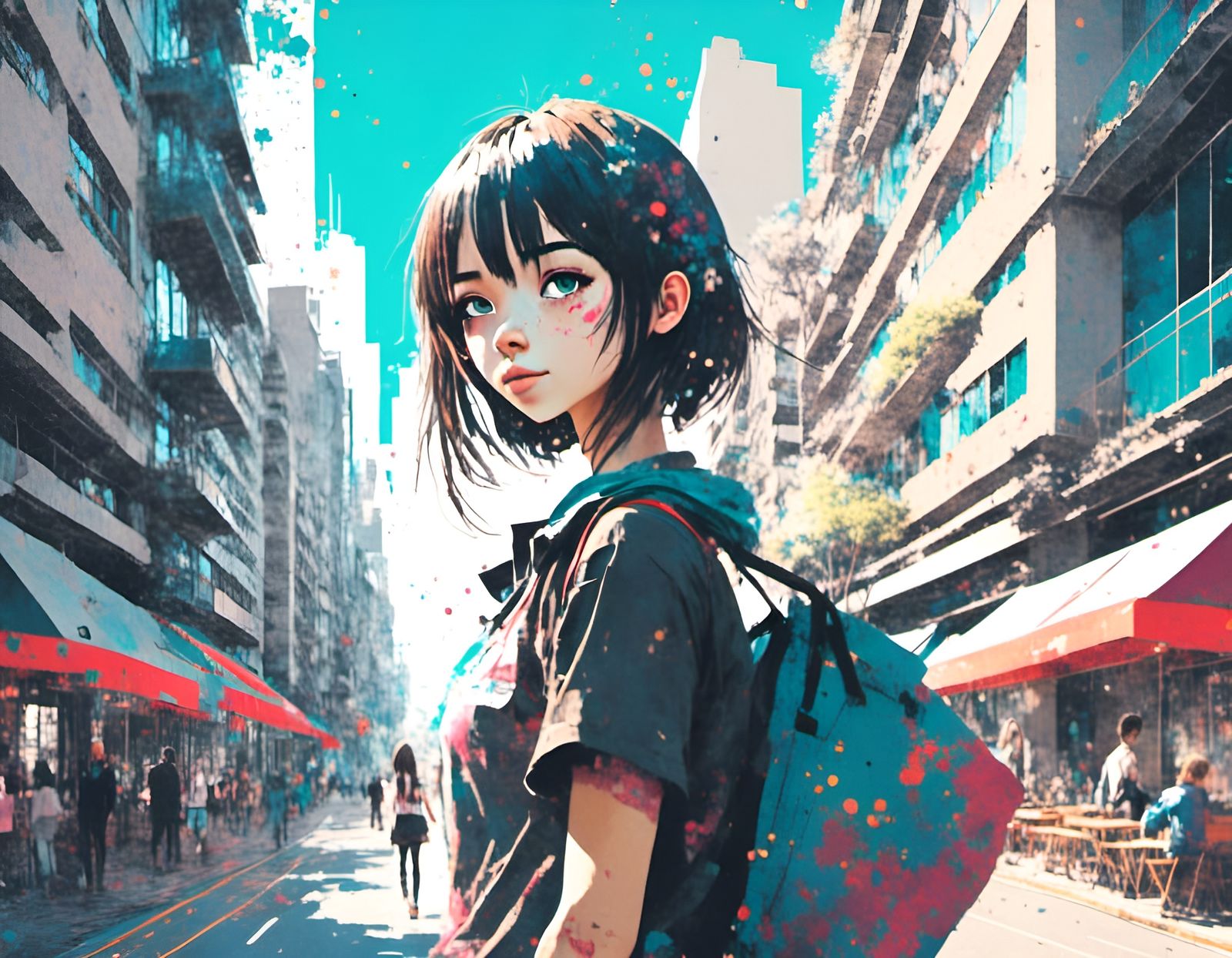 Anime Girl in Cityscape: 2D Style