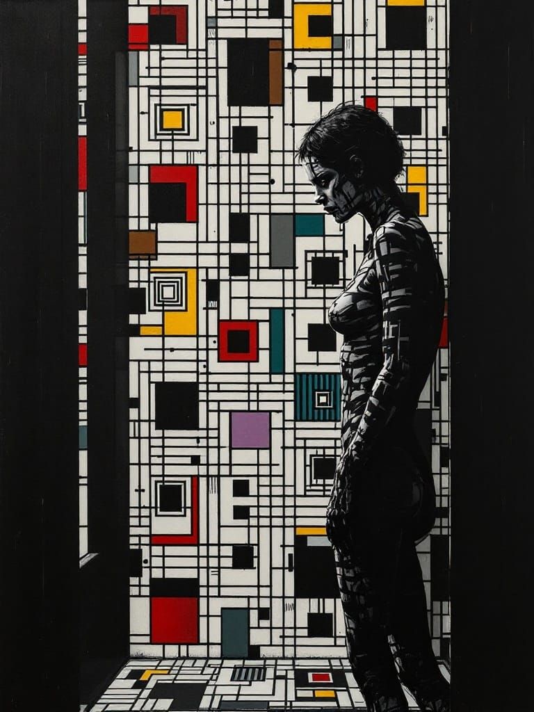 Visceral Horror: Woman in Geometric Shadow