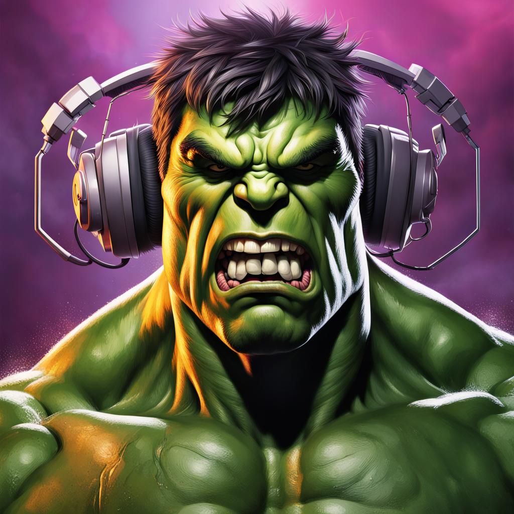 Hyperrealistic Hulk Radio DJ Splash Art