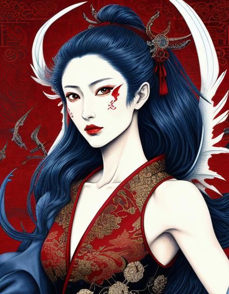 Kitsune Tengu Yokai in Baroque Style