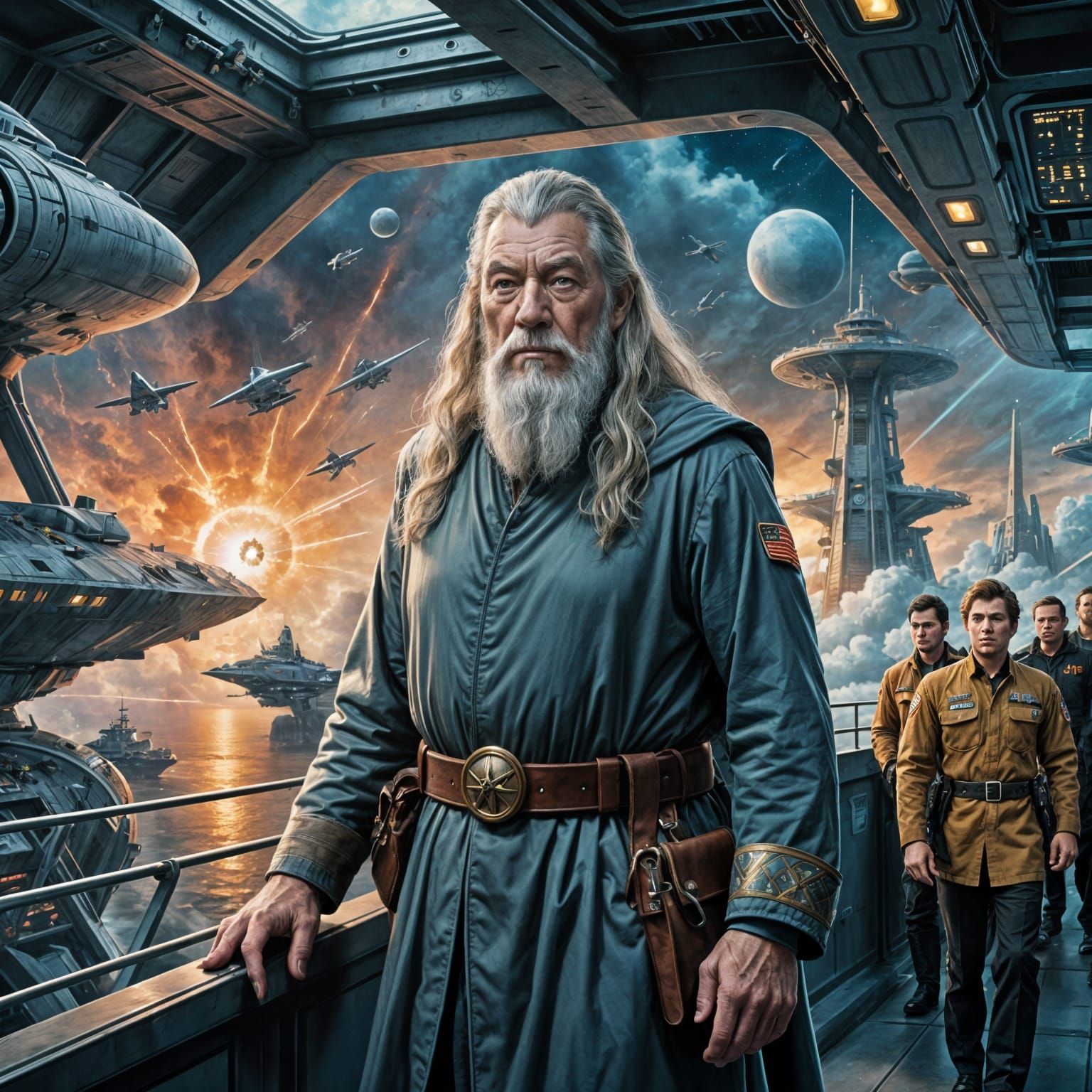 Gandalf Reimagined as Starfleet Officer in Comic Style