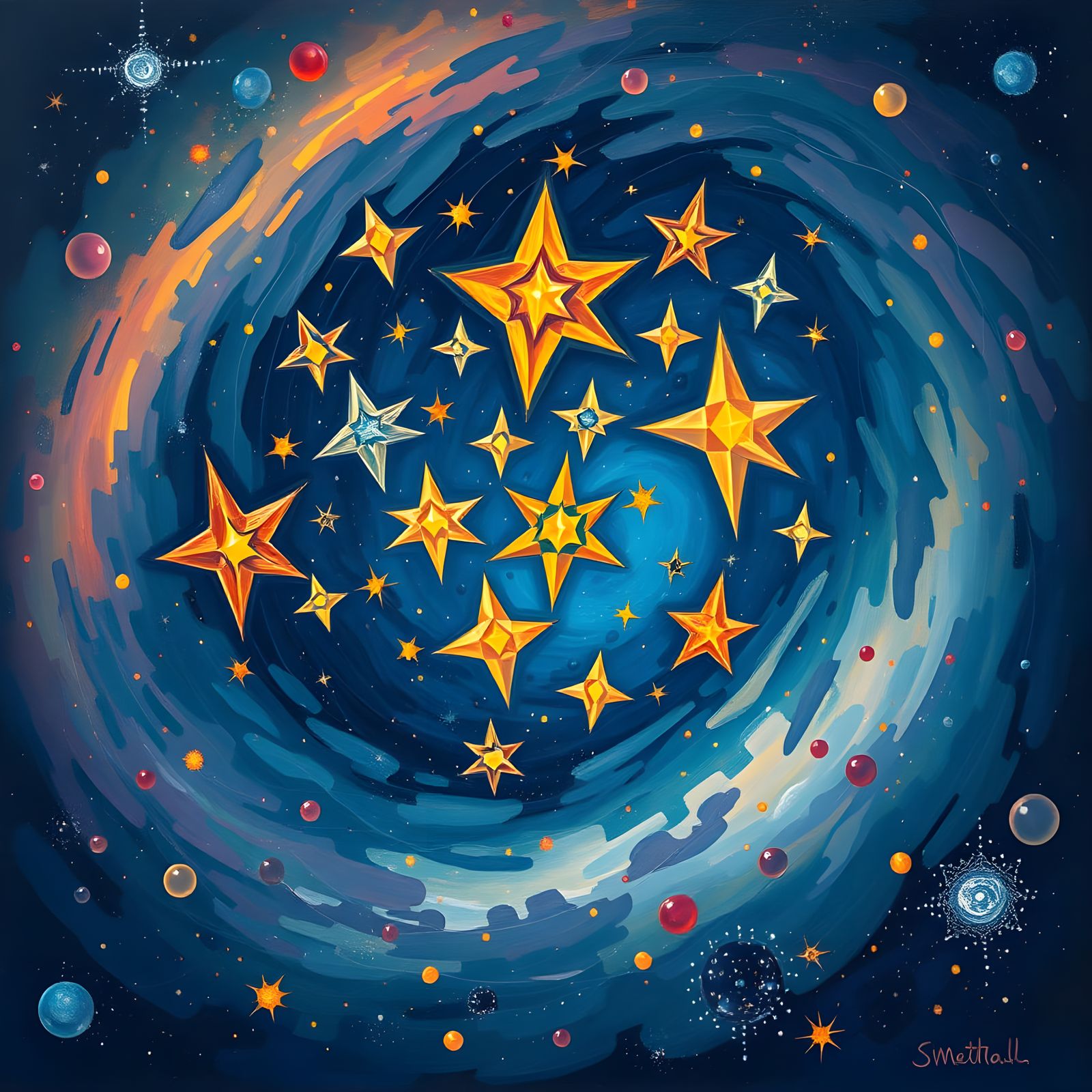 Cosmic Jewels in Vibrant Nebula