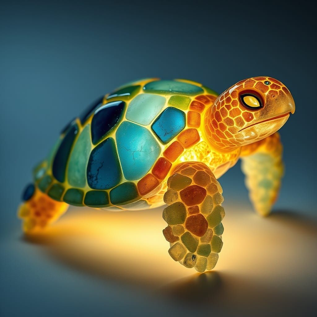 Sea Turtle Sculpture Made From Worn Sea Glass