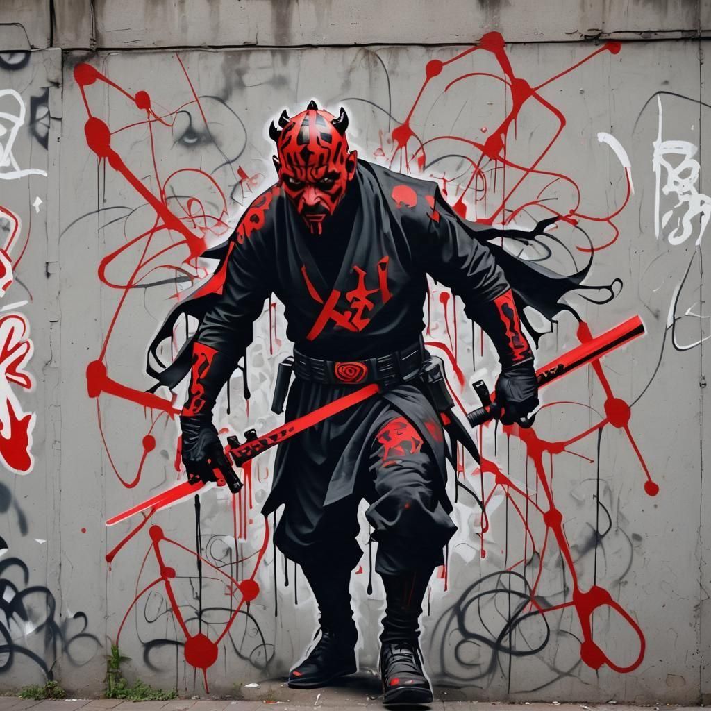 Darth Maul Graffiti Art: Red and Black