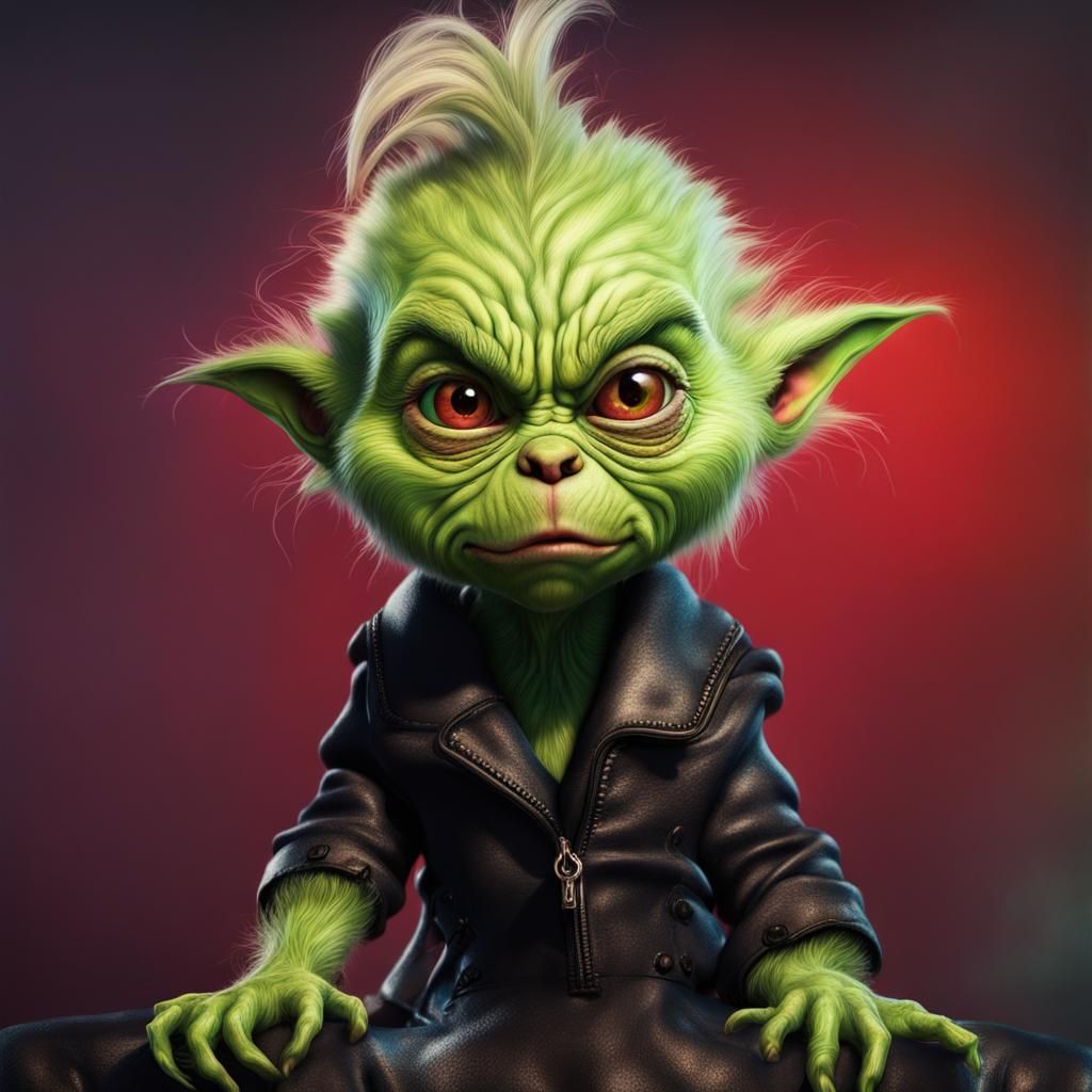 Hyperrealistic Goth Baby Grinch Concept Art