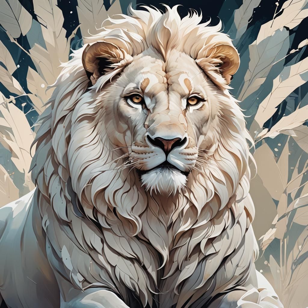 Magnificent White Lion Illustration